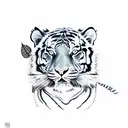 tribut to mother:  tiger looking defiant with a wild flower. use really minimal colors. make it somber tattoo design idea