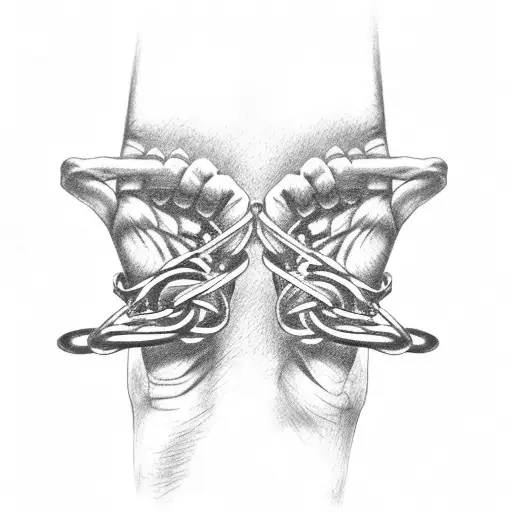 Raised fist breaking attatched shackles tattoo design idea