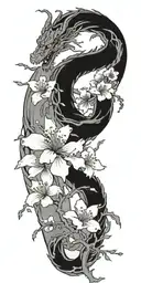 dragon cherry blossom branch pedal falling tattoo design idea