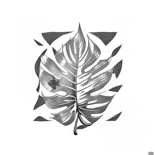 A monstera leaf pattern incorporating dental instruments tattoo design idea