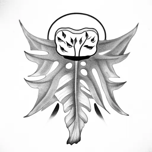 A tooth with a monstera leaf growing out of it tattoo design idea