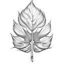 A monstera leaf pattern incorporating dental instruments tattoo design idea