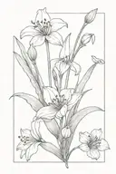 a small to medium-sized bouquet of one snowdrop, one gladiolus, one poppy, and one cosmos tattoo design idea