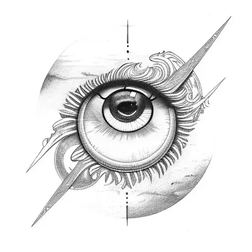 eye, sun, crescent moon, sea shell tattoo design idea