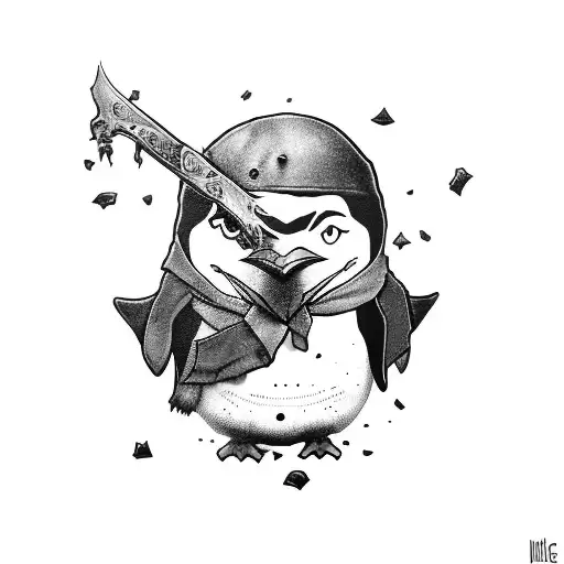 The penguin is an undead from the race of those who have abandoned the game of the World of Warcraft in dark blue tattoo design idea