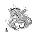 horse, roosters, snake tattoo design idea