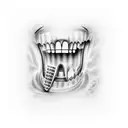realistic  tattoo of dental implant with a surfboard and waves tattoo design idea