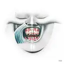 realistic  tattoo of dental implant with a surfboard and waves tattoo design idea