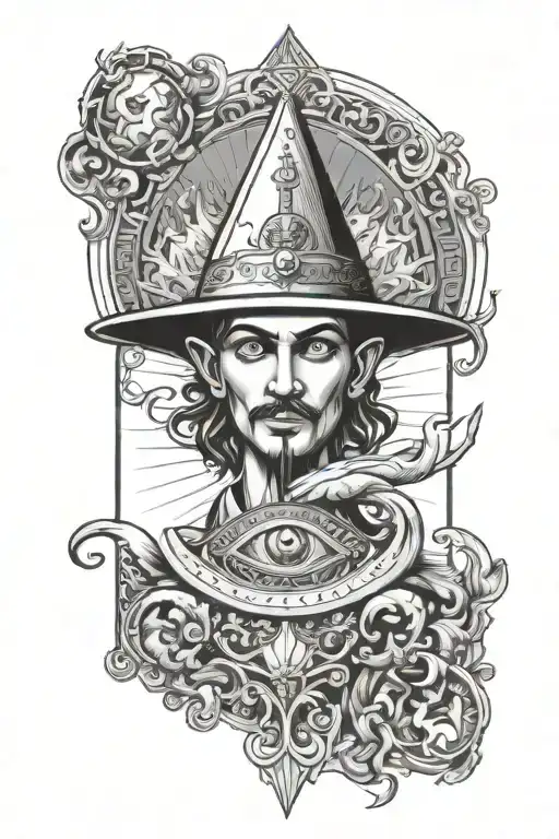 the magician tarot card with third eye inside tattoo design idea