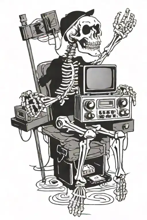 Skeleton and Television tattoo design idea