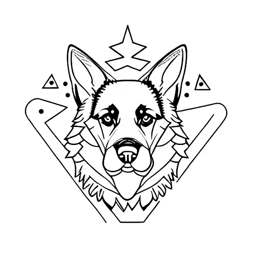 A minimalist tattoo of a German Shepherd dog surrounded by various animals in a forest setting tattoo design idea