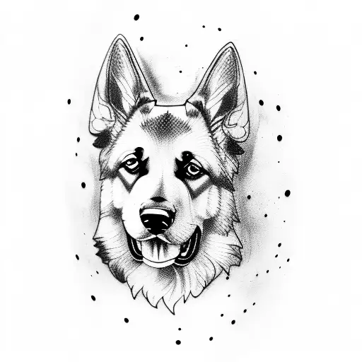 A minimalist tattoo of a German Shepherd dog surrounded by various animals in a forest setting tattoo design idea