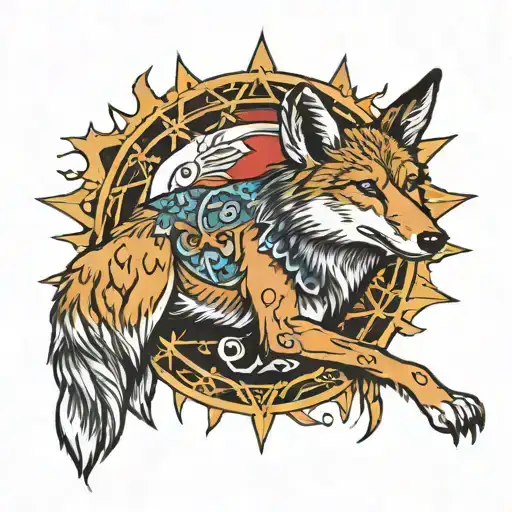 tarot card of death with coyote howling tattoo design idea