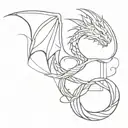 Create a linear, simple, winged dragon tattoo model that creates two DNA helices tattoo design idea
