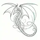 Create a linear, simple, winged dragon tattoo model that creates two DNA helices tattoo design idea
