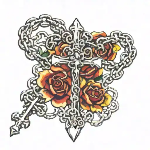 chrome heart rosary wrapped tattoo design idea