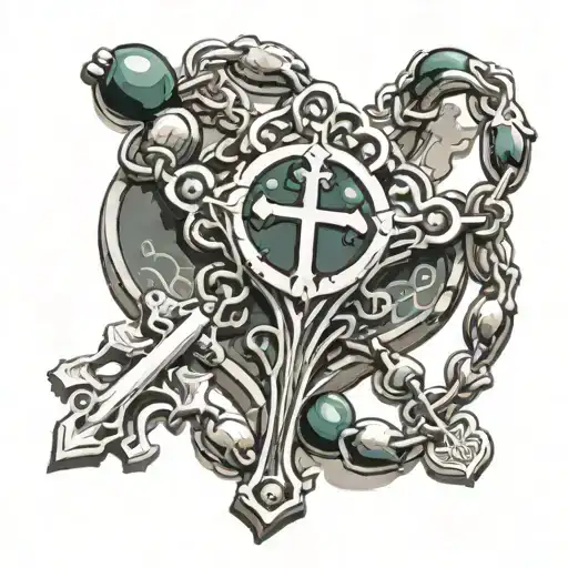 chrome heart rosary wrapped loosely tattoo design idea