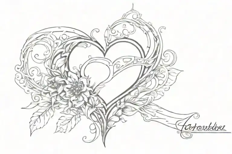 Names and heart shape tattoo design idea