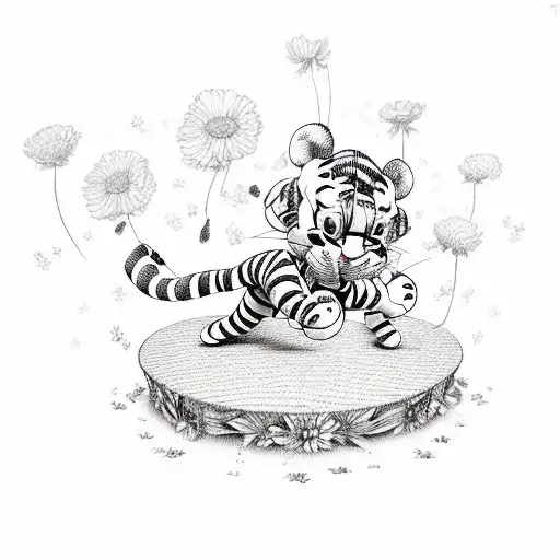 Tigger bouncing on a trampoline made of flowers tattoo design idea