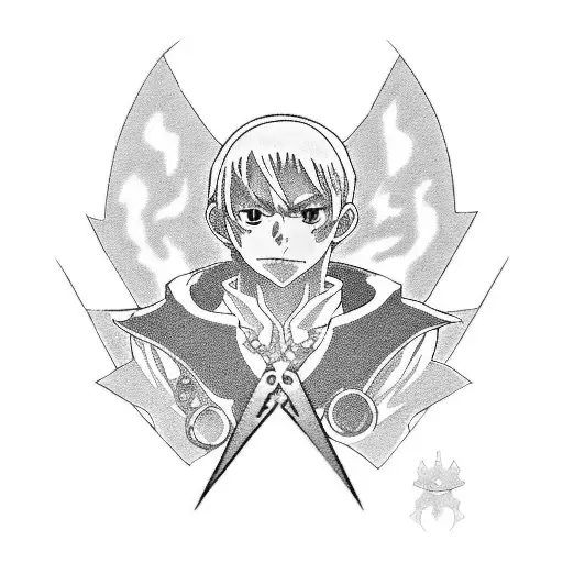 Combine elements from the anime Dr. Stone and Full Metal Alchemist in a tattoo design tattoo design idea