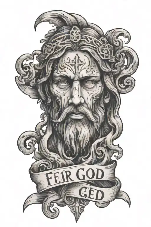 the words fear god with Jesus  tattoo design idea