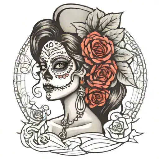 catrina woman face day of the dead tattoo design idea