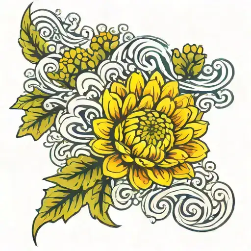 chrysanthemum flowers with japanese waves tattoo design idea