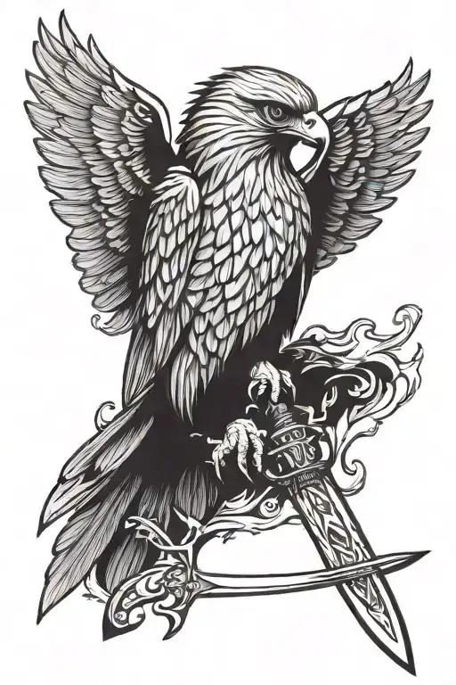 hawk with sword tattoo design idea