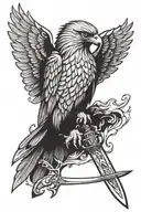 hawk with sword tattoo design idea