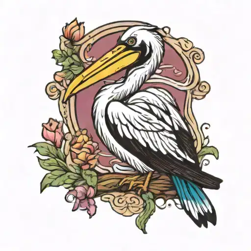 colorful pelican sitting on the doc holliday tattoo design idea