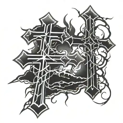 3 crosses with one cross with lightning bolt striking tattoo design idea