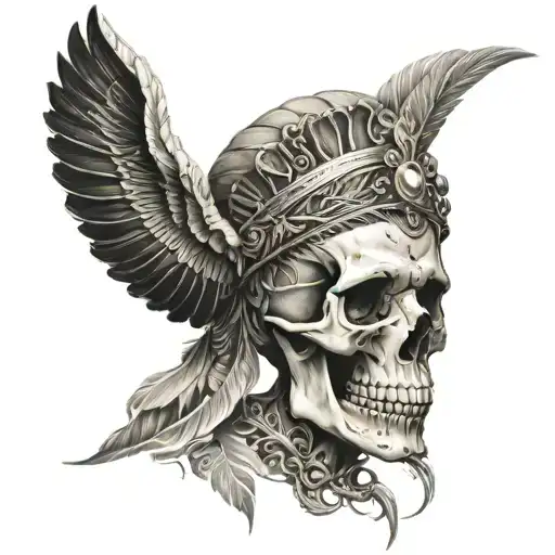 skull and head dress tattoo design idea
