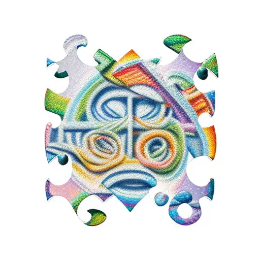 A collection of colorful puzzle pieces forming a beautiful melody tattoo design idea