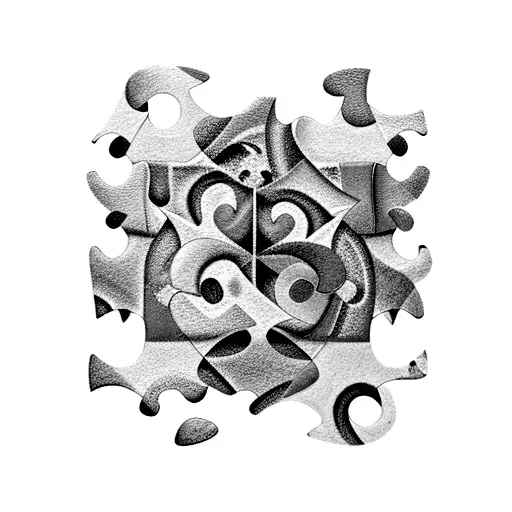 A collection of colorful puzzle pieces forming a beautiful melody tattoo design idea
