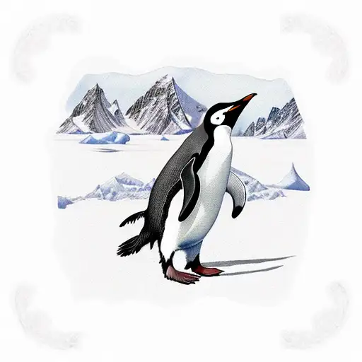 antarctica, penguins tattoo design idea