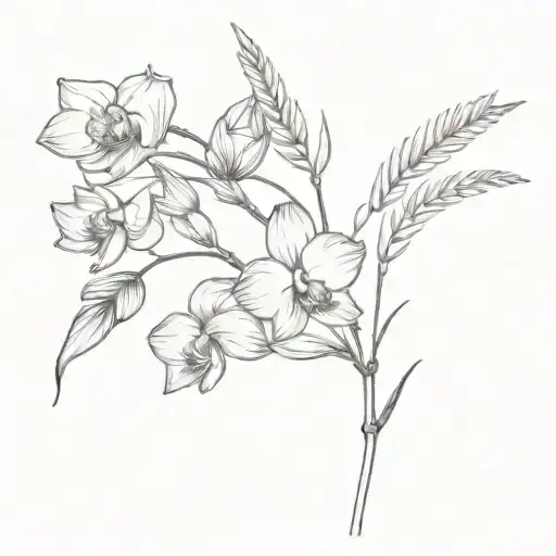 bouquet of an orchid, a branch of wheat, a carnation tattoo design idea