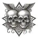 A geometric design featuring intertwined skulls, representing loyalty and unity among bikers tattoo design idea