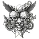 A geometric design featuring intertwined skulls, representing loyalty and unity among bikers tattoo design idea