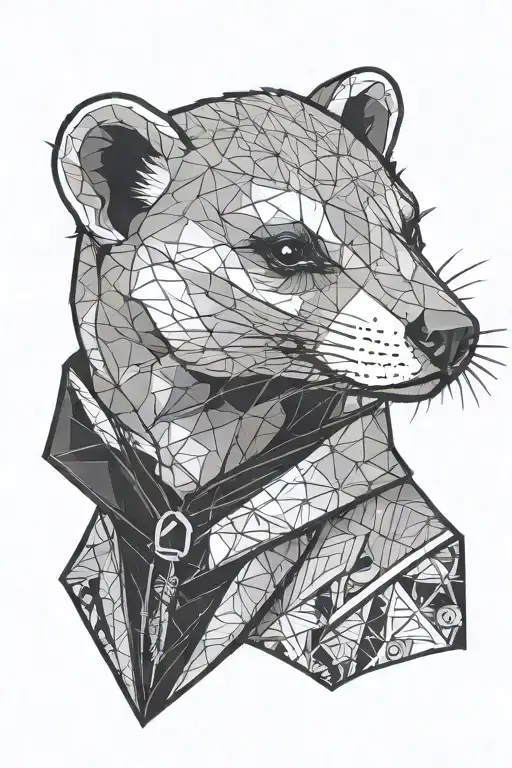 a minimal portrait of ferret styled as assassin with assassin's creed game logo. tattoo design idea