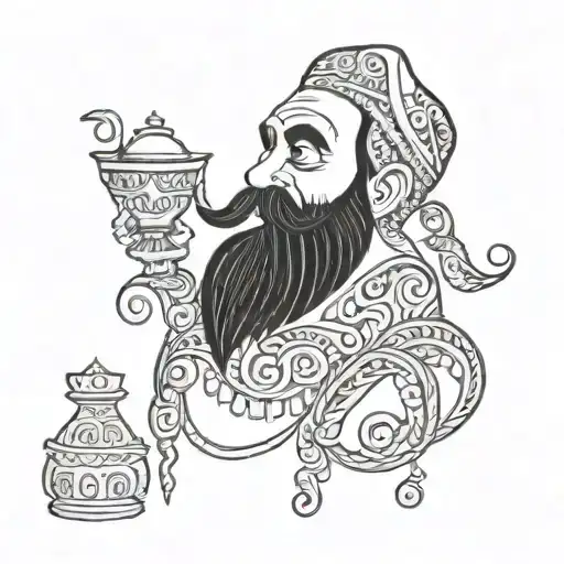 Bearded Genie from the lamp tattoo design idea