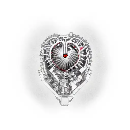 An artistic representation of a bicycle crankshaft transforming into a mechanical heart tattoo design idea