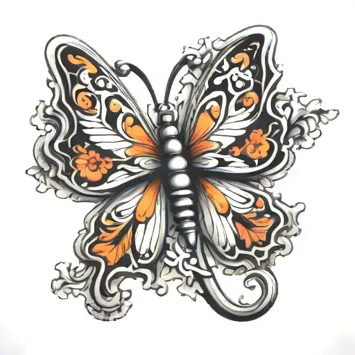 puzzle 3d butterfly sitting tattoo design idea