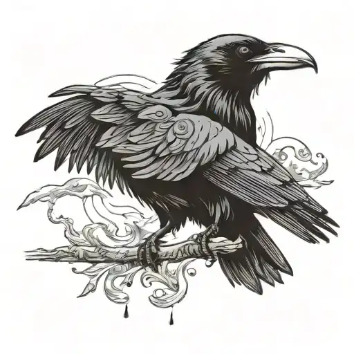 raven with white intense eyes flying  tattoo design idea