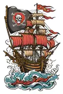 ship sailing on the ocean, with the flag of the ship showing the logo of the NFL football team the Tampa Bay Buccaneers tattoo design idea
