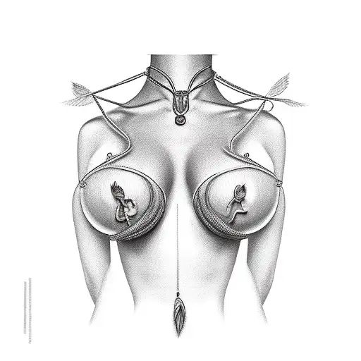 sexy girl nipple clamps tattoo design idea
