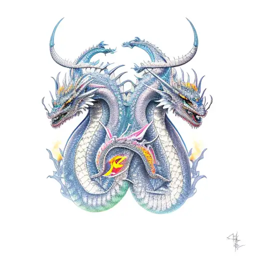 two twin dragons tattoo design idea