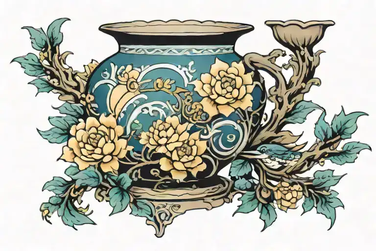 broken vase with water tattoo design idea