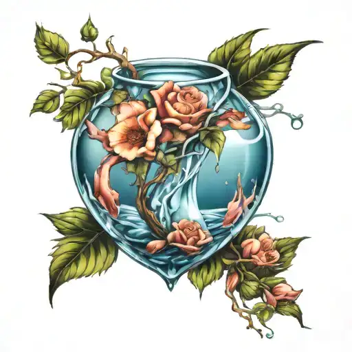 broken vase with water tattoo design idea