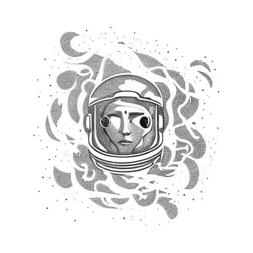 Astronaut floating in space surrounded by swirling galaxies and nebulae, holding a glowing marijuana joint tattoo design idea