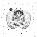 Astronaut floating in space surrounded by swirling galaxies and nebulae, holding a glowing marijuana joint tattoo design idea